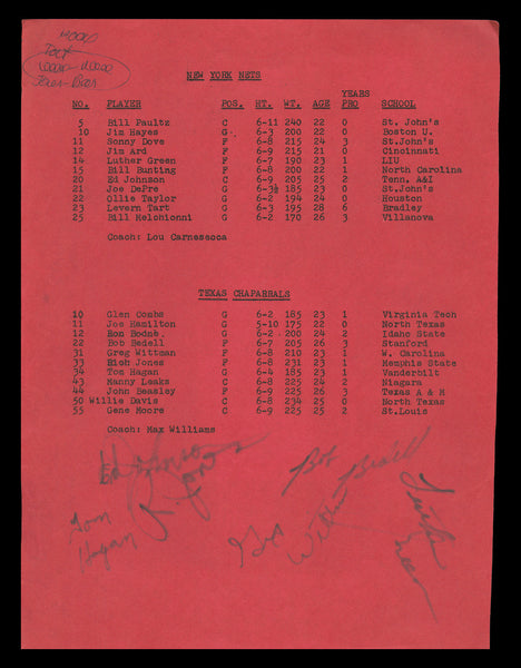 1970-71 Nets & Chappals Autographed 8.5x11 6 Sigs Johnson Jones 237914