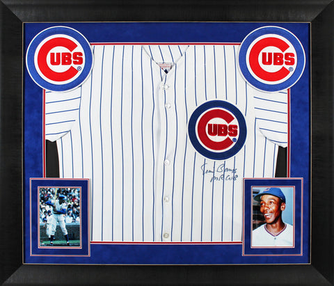 Cubs Ernie Banks "Mr. Cub" Signed Pinstripe Majestic Framed Jersey BAS #AC26911