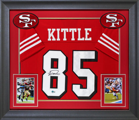 George Kittle Authentic Signed Red Pro Style Framed Jersey w/ Dropshadow BAS Wit