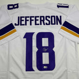 Autographed/Signed JUSTIN JEFFERSON Minnesota White Football Jersey JSA COA Auto