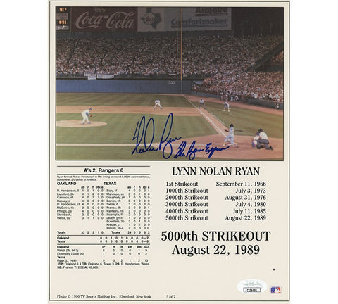 Nolan Ryan Signed Texas Rangers Unframed 8x10 5000th Strikeouts MLB Photo