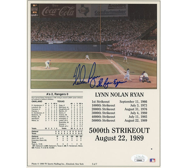 Nolan Ryan Signed Texas Rangers Unframed 8x10 5000th Strikeouts MLB Photo