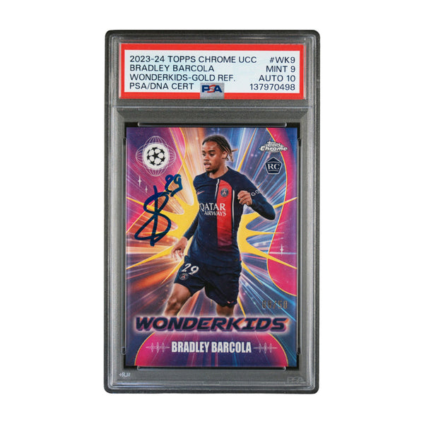 Bradley Barcola Signed 2023 Topps Chrome UCC Wonderkids Rookie Gold /50 - PSA 9