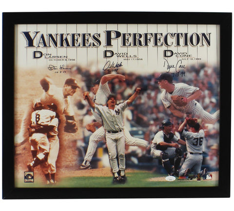 David Cone, Don Larsen, and David Wells Signed New York Yankees Framed Photo