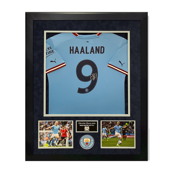 Erling Haaland Signed Autographed Manchester Jersey Custom Framed to 32x40 Icons