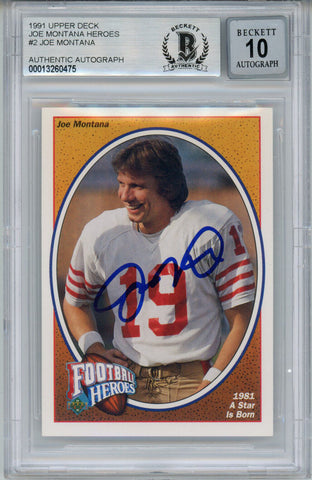 Joe Montana Autographed 1991 Upper Deck #2 Trading Card BAS 10 Slab 34646