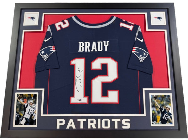 Tom Brady Signed Framed Navy Nike Jersey Patriots HOF Autograph Fanatics COA