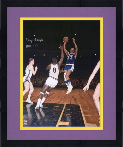 Framed Elgin Baylor Lakers Signed 16" x 20" Shooting Photo with "HOF 77" Insc