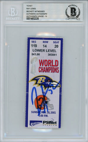 Ray Lewis Autographed/Signed 11/18/2001 vs Browns Ticket Beckett Slab 39168