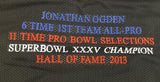 Jonathan Ogden Signed Baltimore Ravens USA Stat Jersey (JSA COA) Super Bowl XXXV