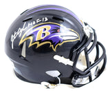 Jonathan Ogden Autographed Baltimore Ravens Speed Mini Helmet w/HOF - Beckett W