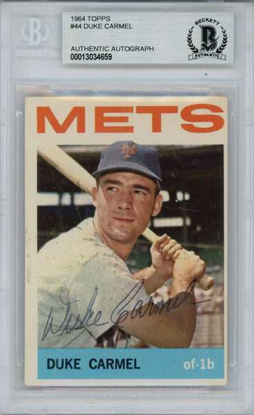 Duke Carmel Autographed 1964 Topps #44 Trading Card Beckett Slab 38472