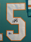 FRAMED MIAMI DOLPHINS JAELAN PHILLIPS AUTOGRAPHED SIGNED JERSEY BECKETT HOLO