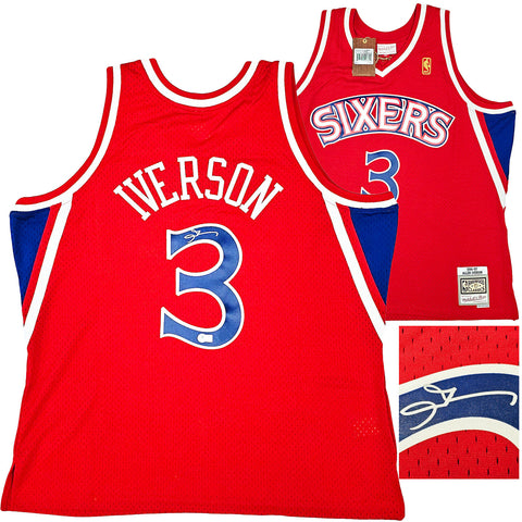 76ERS ALLEN IVERSON AUTOGRAPHED RED AUTHENTIC M&N 1996-97 HWC JERSEY XXL BECKETT