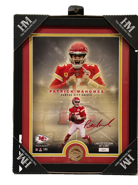 Patrick Mahomes 13x16 Framed Highland Mint Photo & Chiefs Bronze Coin -- LE/5000