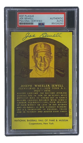 Joe Sewell Signed 4x6 Cleveland Hall Of Fame Plaque Card PSA/DNA 85026250