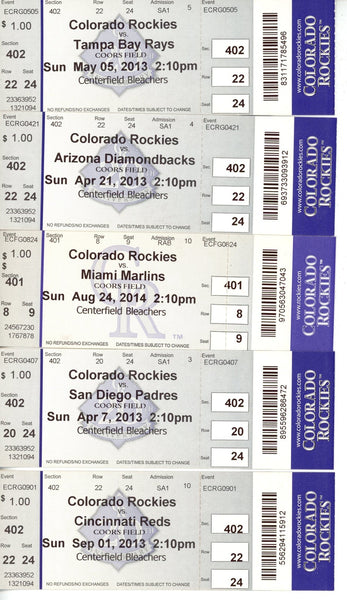 Colorado Rockies 250 Quantity Ticket Lot From Seasons 1995-2014 56243