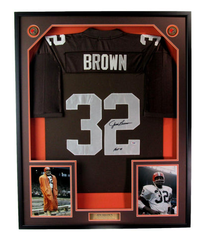 Jim Brown HOF Autographed/Inscr 16x20 Jersey Browns Framed PSA/DNA 183364