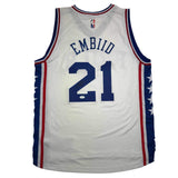 Autographed/Signed Joel Embiid Philadelphia White Basketball Jersey JSA COA