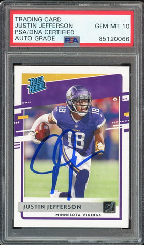 2020 Donruss Rated Rookie Justin Jefferson On Card PSA/DNA Auto GEM MINT 10
