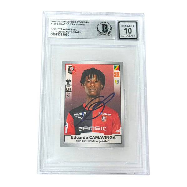 Eduardo Camavinga Signed 2019-20 Panini Foot Rookie Sticker - Beckett Witness