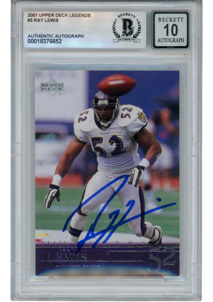 Ray Lewis Autographed 2001 Upper Deck Legends #3 Trading Card Beckett 53039