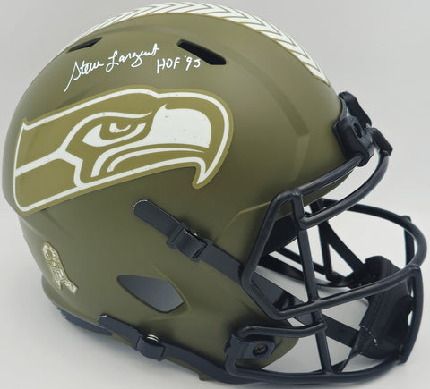 Steve Largent Autographed Seahawks Full Size Salute to Service Helmet Beckett