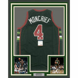 FRAMED Autographed/Signed SIDNEY MONCRIEF 33x42 Green/Red Jersey PSA/DNA COA