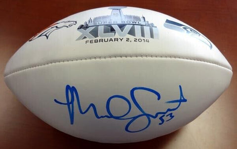 MALCOLM SMITH AUTOGRAPHED WHITE SUPER BOWL LOGO FOOTBALL SEAHAWKS MCS HOLO 72382