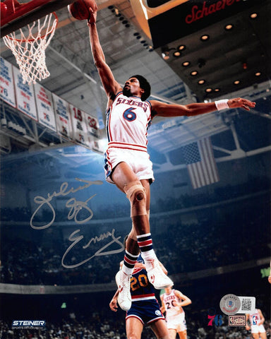 76ers Julius "Dr. J" Erving Authentic Signed 8x10 Vertical Dunking Photo BAS