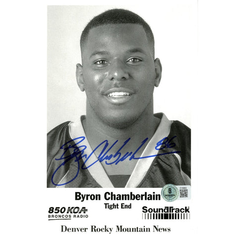 Byron Chamberlain Autographed/Signed Denver Broncos 5.5x8.5 Photo Beckett 59234