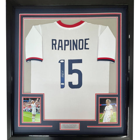 Framed Autographed/Signed Megan Rapinoe 35x39 White Team USA Jersey JSA COA