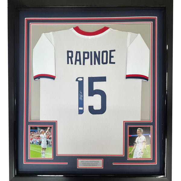 Framed Autographed/Signed Megan Rapinoe 35x39 White Team USA Jersey JSA COA