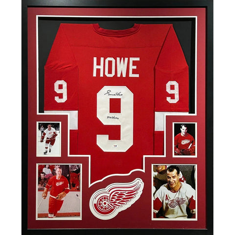Gordie Howe Autographed Signed Framed Red Detroit Red Wings Jersey PSA/DNA