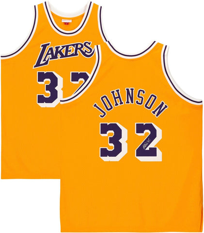 Magic Johnson Los Angeles Lakers Signed Gold Mitchell & Ness Authentic Jersey