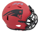 Patriots Christian Gonzalez Signed Rave Speed Mini Helmet W/ Case BAS Witnessed