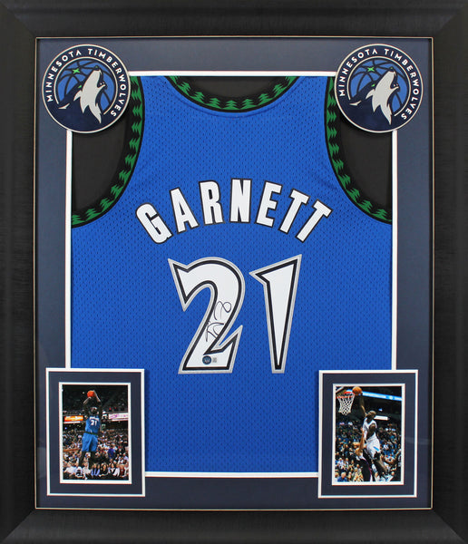 Timberwolves Kevin Garnett Signed Blue 2003-04 M&N HWC Framed Jersey BAS Witness