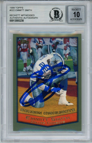 Emmitt Smith Autographed 1999 Topps #322 Trading Card Beckett 10 Slab 35100