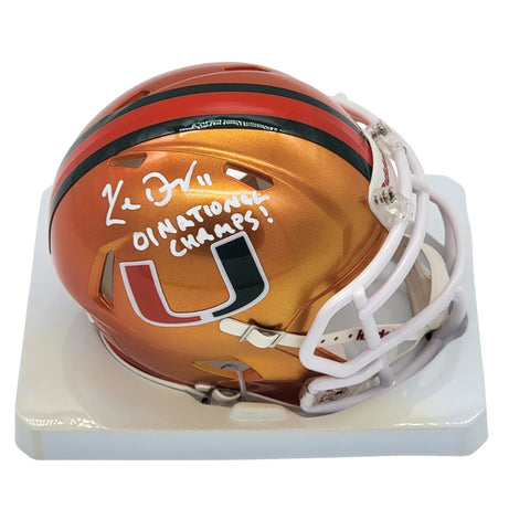 Ken Dorsey Signed Miami Hurricanes Flash Mini Helmet W/ '01 National Champs JSA