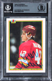 Flames Sergei Makarov Authentic Signed 1990 Bowman #92 Card BAS Slabbed