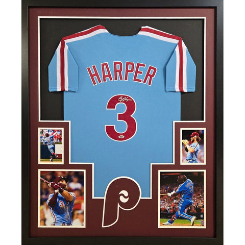 Bryce Harper Autographed Signed Framed Blue Philadelphia Phillies Jersey PSA/DNA