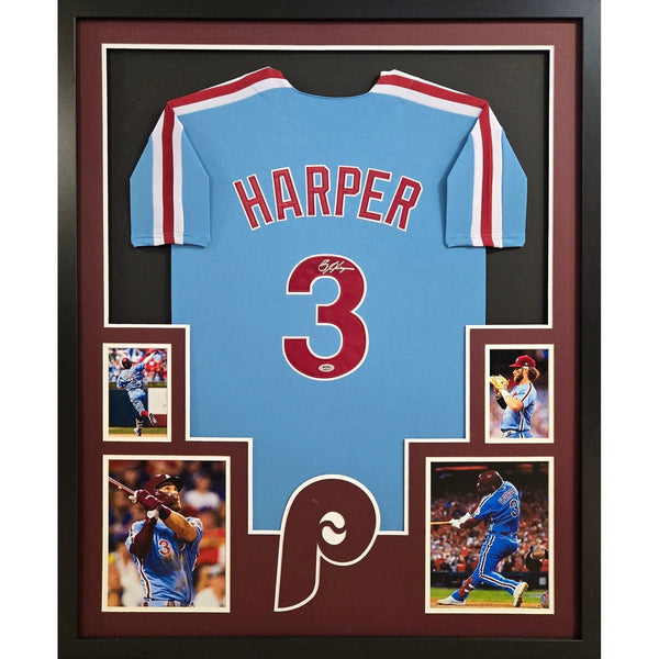 Bryce Harper Autographed Signed Framed Blue Philadelphia Phillies Jersey PSA/DNA