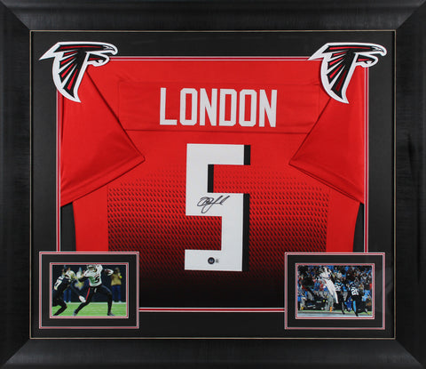 Drake London Authentic Signed Red Pro Style Framed Jersey BAS Witnessed