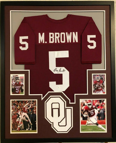 FRAMED OKLAHOMA SOONERS MARQUISE BROWN AUTOGRAPHED SIGNED JERSEY JSA COA