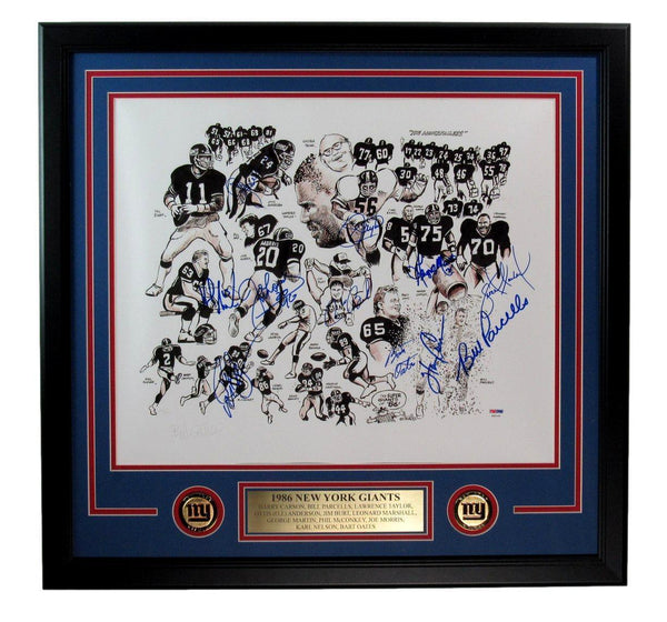1986 New York Giants Multi-signed by 11 Players 16x20 Poster Framed PSA 189550