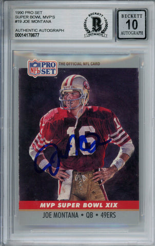 Joe Montana Autographed 1990 Pro Set #19 Trading Card Beckett 10 Slab 37554