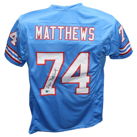 Bruce Matthews Autographed/Signed Pro Style Blue Jersey Beckett 42799