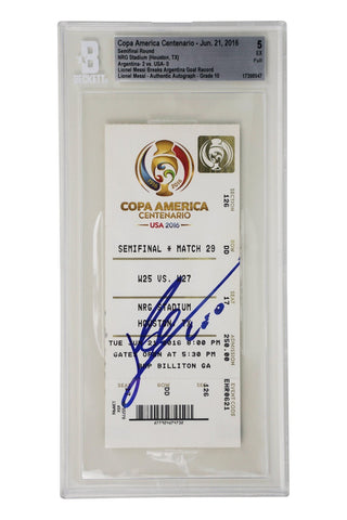 Lionel Messi Signed 2016 Breaks Argentina Goal Record vs USA Game Ticket - BGS 5