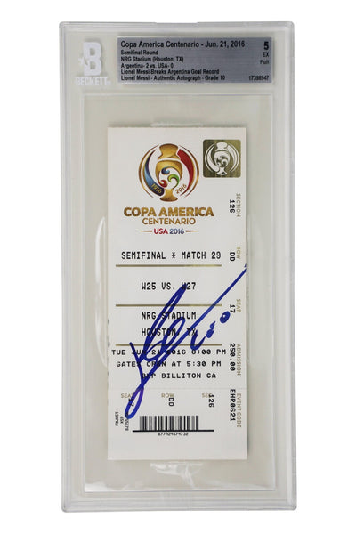 Lionel Messi Signed 2016 Breaks Argentina Goal Record vs USA Game Ticket - BGS 5