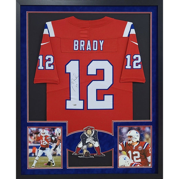 Tom Brady Autographed Signed Framed Red TB NE Patriots Jersey FANATICS